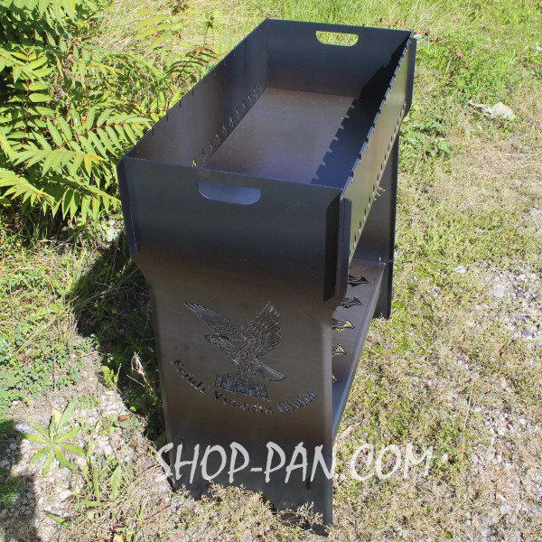 Мангал разборный высокий на 12 шампуров с подставкой для дров и индивидуальной гравировкой