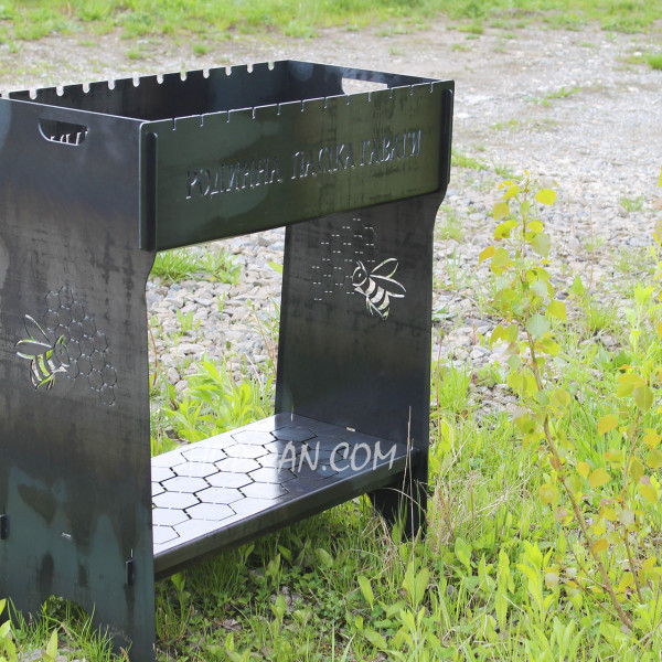 Мангал разборный высокий на 12 шампуров с подставкой для дров и индивидуальной гравировкой - Соты