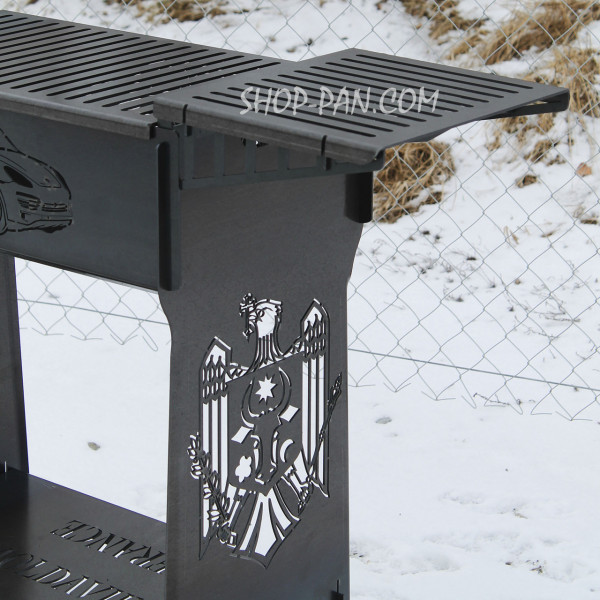 Мангал разборный высокий на 14 шампуров с подставкой для дров и индивидуальной гравировкой.