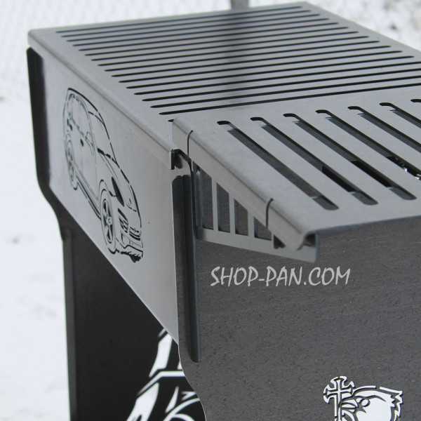 Мангал разборный высокий на 14 шампуров с подставкой для дров и индивидуальной гравировкой.