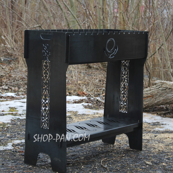 Мангал разборный высокий на 14 шампуров с подставкой для дров и индивидуальной гравировкой.