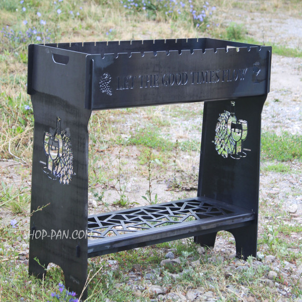 Мангал разборный высокий на 14 шампуров с подставкой для дров и индивидуальной гравировкой.