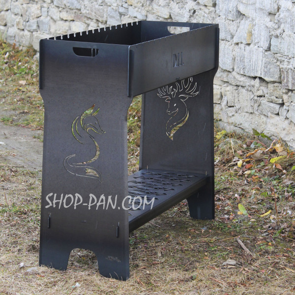 Мангал разборный высокий на 16 шампуров с подставкой для дров и индивидуальной гравировкой