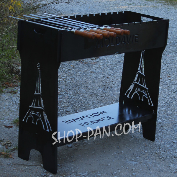 Мангал разборный высокий на 16 шампуров с подставкой для дров и индивидуальной гравировкой