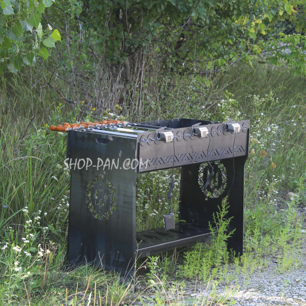 Мангал разборный высокий со встроенной шашлычницей и мотором на 16 шампуров