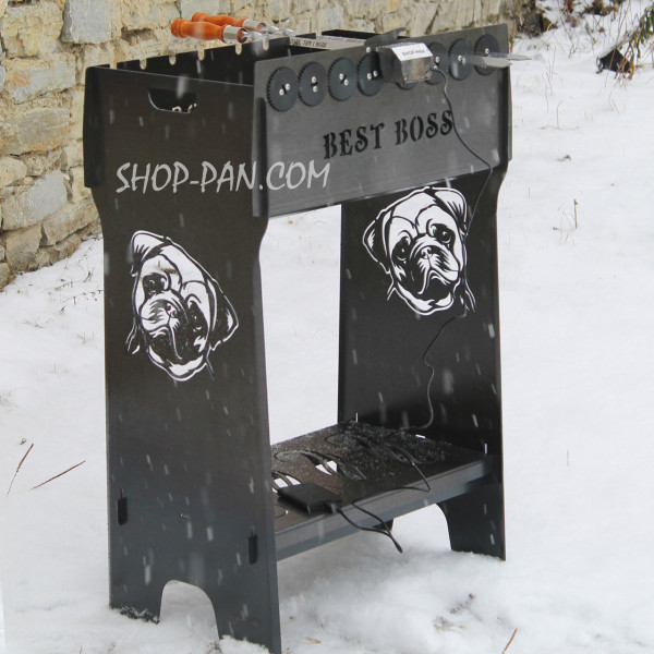 Мангал разборный высокий со встроенной шашлычницей и мотором на 8 шампуров - Best Boss