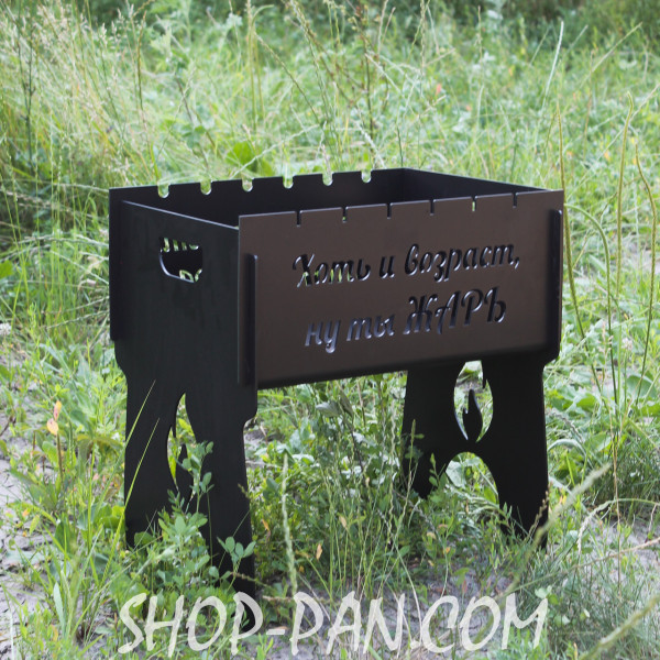 Мангал розбірний з індивідуальним гравіюванням - ХОТЬ И ВОЗРАСТ НУ ТЫ ЖАРЬ - на подарунок