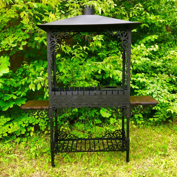 Мангал з дахом 6 мм на 13 шампурів з підставкою під казан