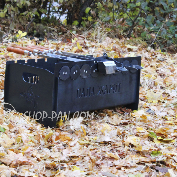 Мангал со встроенной шашлычницей и мотором на 10 шампуров 3 мм.