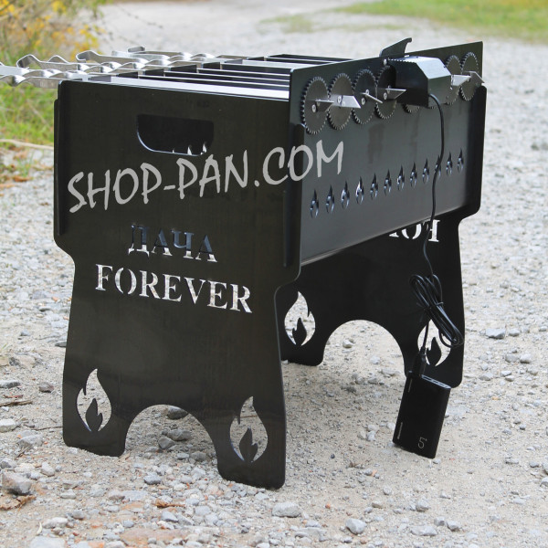 Мангал со встроенной шашлычницей и мотором на 10 шт с гравировкой – Украина!
