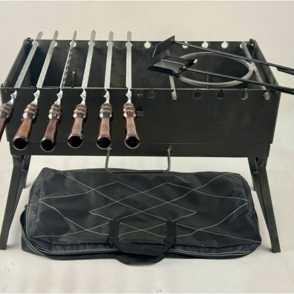 Мангал-чемодан 3 мм с шампурами, подставкой под казан и чехлом