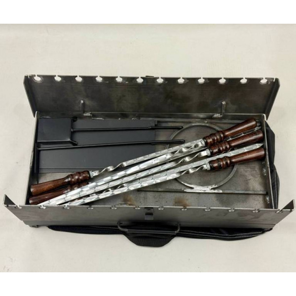 Мангал-чемодан 3 мм з шампурами, підставкою під казан та чохлом