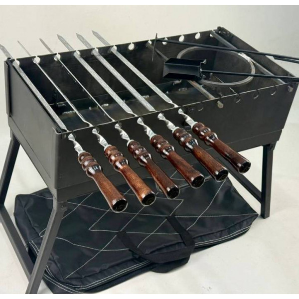 Мангал-чемодан 3 мм з шампурами, підставкою під казан та чохлом