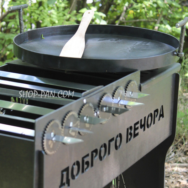 Мангальный комплекс: Мангал разборный высокий со встроенной шашлычницей на 8 шт + Сковорода 40 см с крышкой