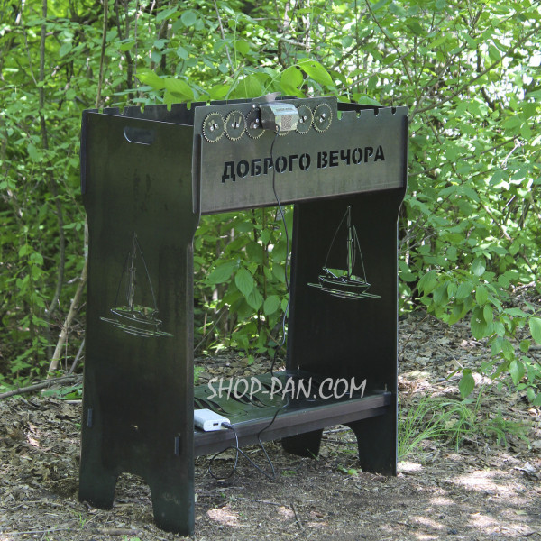 Мангальный комплекс: Мангал разборный высокий со встроенной шашлычницей на 8 шт + Сковорода 40 см с крышкой