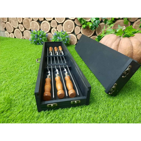 Набір шампурів подарунковий у дерев'яному кейсі (LK-008)