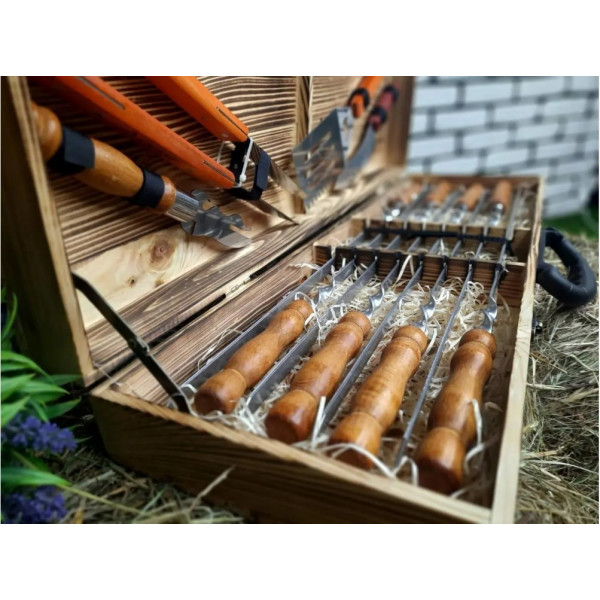 Набір шампурів подарунковий у дерев'яному кейсі (m-027)