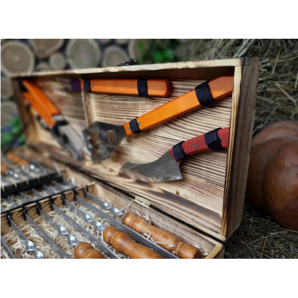 Набір шампурів подарунковий у дерев'яному кейсі (m-027)