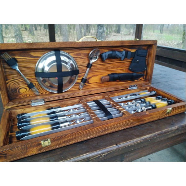 Набір шампурів у дерев'яному кейсі №4