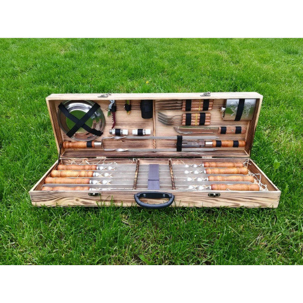 Набір шампурів та аксесуарів у дерев'яному кейсі (013 NEW)