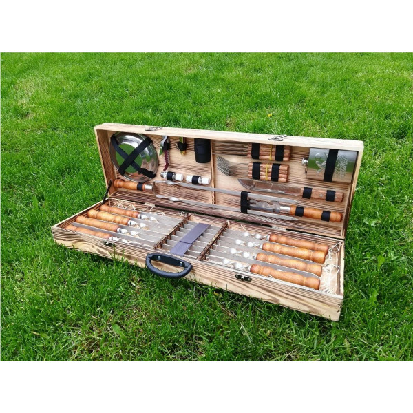 Набір шампурів та аксесуарів у дерев'яному кейсі (013 NEW)