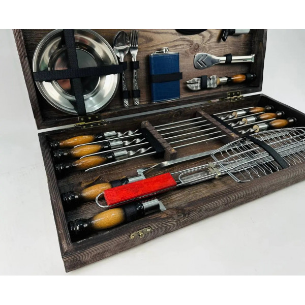 Набор шампуров в деревянном кейсе (7503)