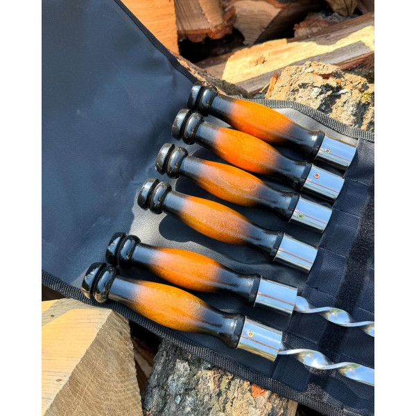 Набор: 6 шампуров + вилка для снятия мяса + щипцы + чехол