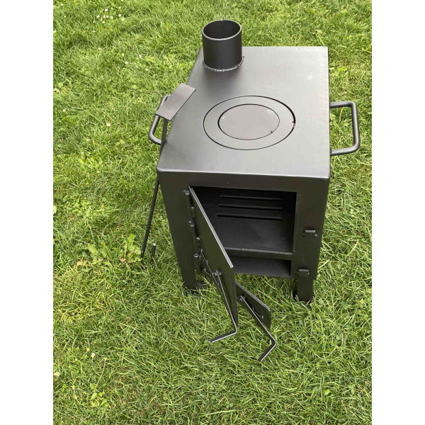 Піч 4 мм опалювально-варильна буржуйка до 30 кв м + кочерга у подарунок