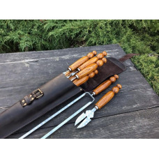 Подарунковий набір шампурів CROWN ручної роботи в шкіряному чохлі