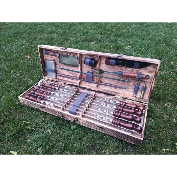 ✅Набор подарочных шампуров в деревянном кейсе (VK-006)