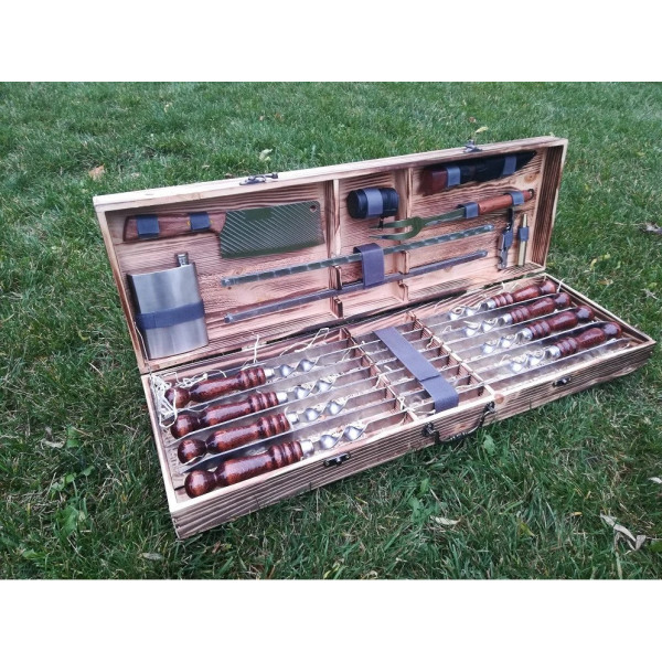 ✅Набор подарочных шампуров в деревянном кейсе (VK-006)