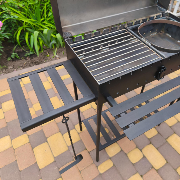 Мангал-гриль с крышкой 4 мм на 12 шампуров решеткой, подставкой, столиками